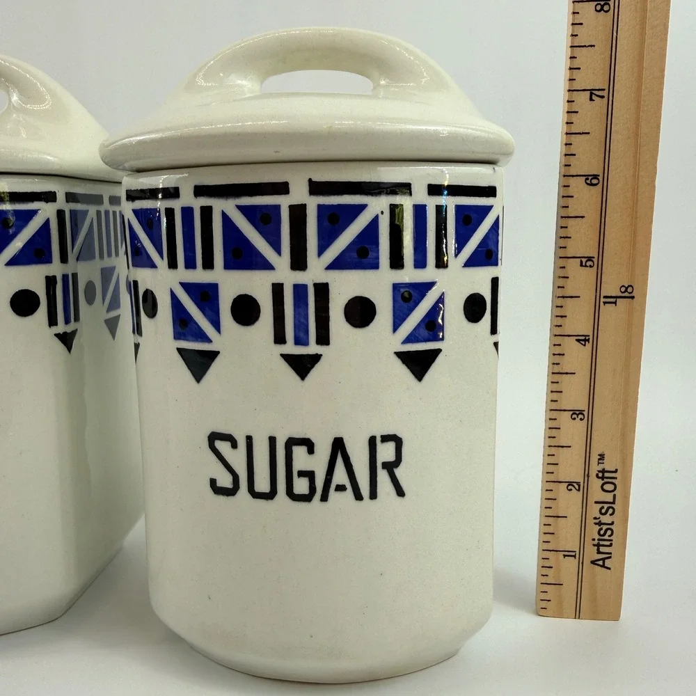 Art Deco Czech Pottery Canister Set Salt Box Yvonne Czechoslovakia Cobalt Blue